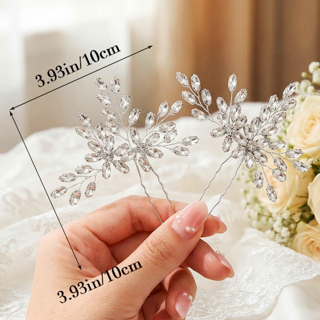 Unicra Silver Rhinestone Hair Pins Crystal Hair Clips Bridal Wedding Hair Accessories for Brides and Women Pack of 2 (A-Silver)