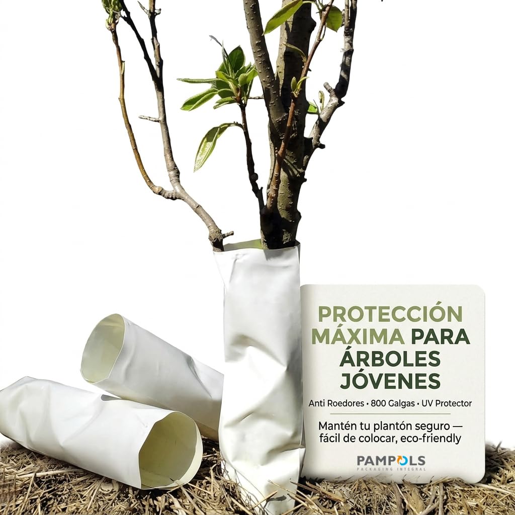 Tubo Flexible de Plástico Protector de Roedores para Troncos de Árboles | Alto: 45cm | Pack 100 Unidades | Protege Plantones | Anti UV | Exterior Cultivo de Campo y Huerto | Blanco