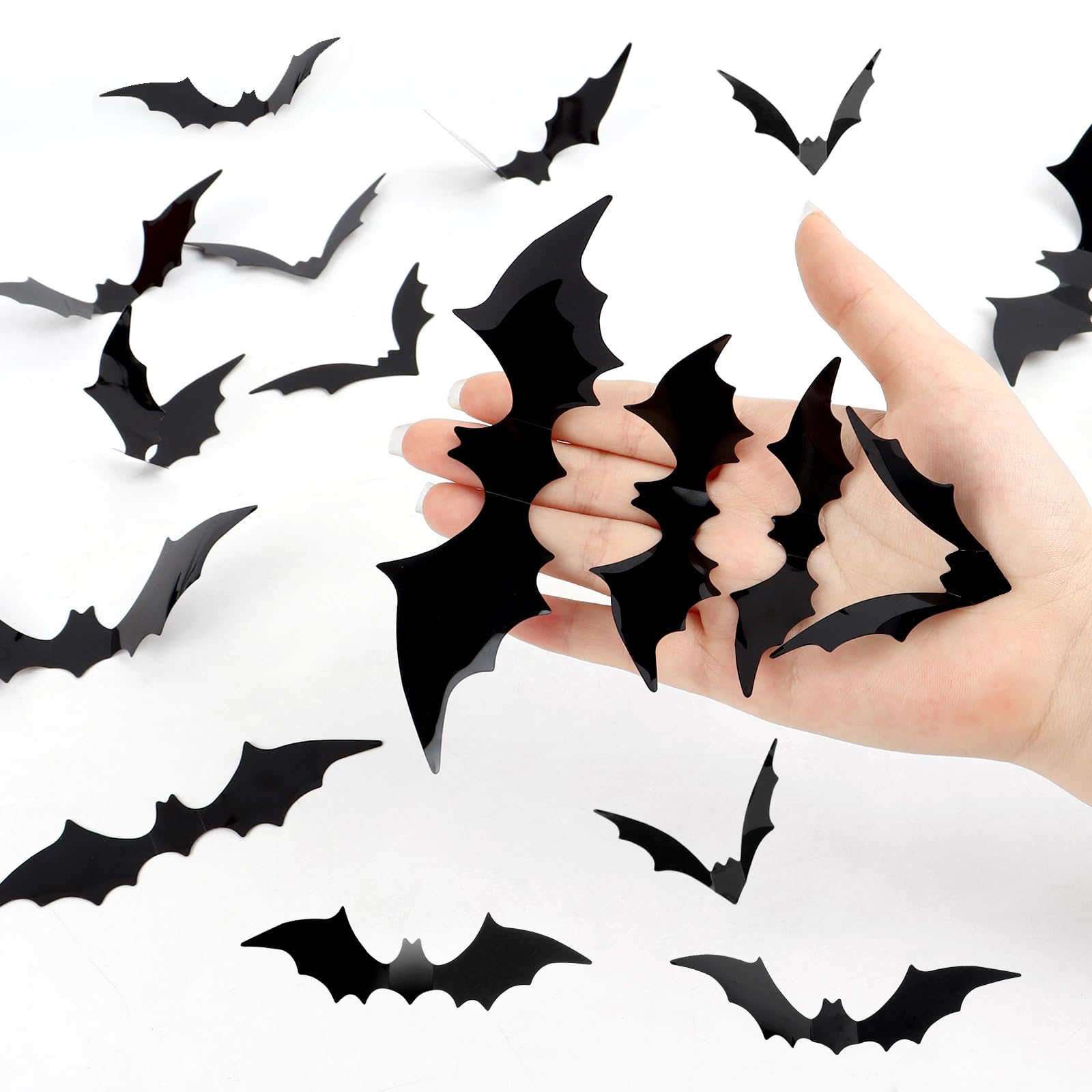 Halloween Decorations - 60 Pcs Halloween Bats Wall Decor, 3D Black Bat Stickers for Party Indoor Outdoor Party Supplies, Scary Bats for Wall Decals for Home, Window & Party Decorations