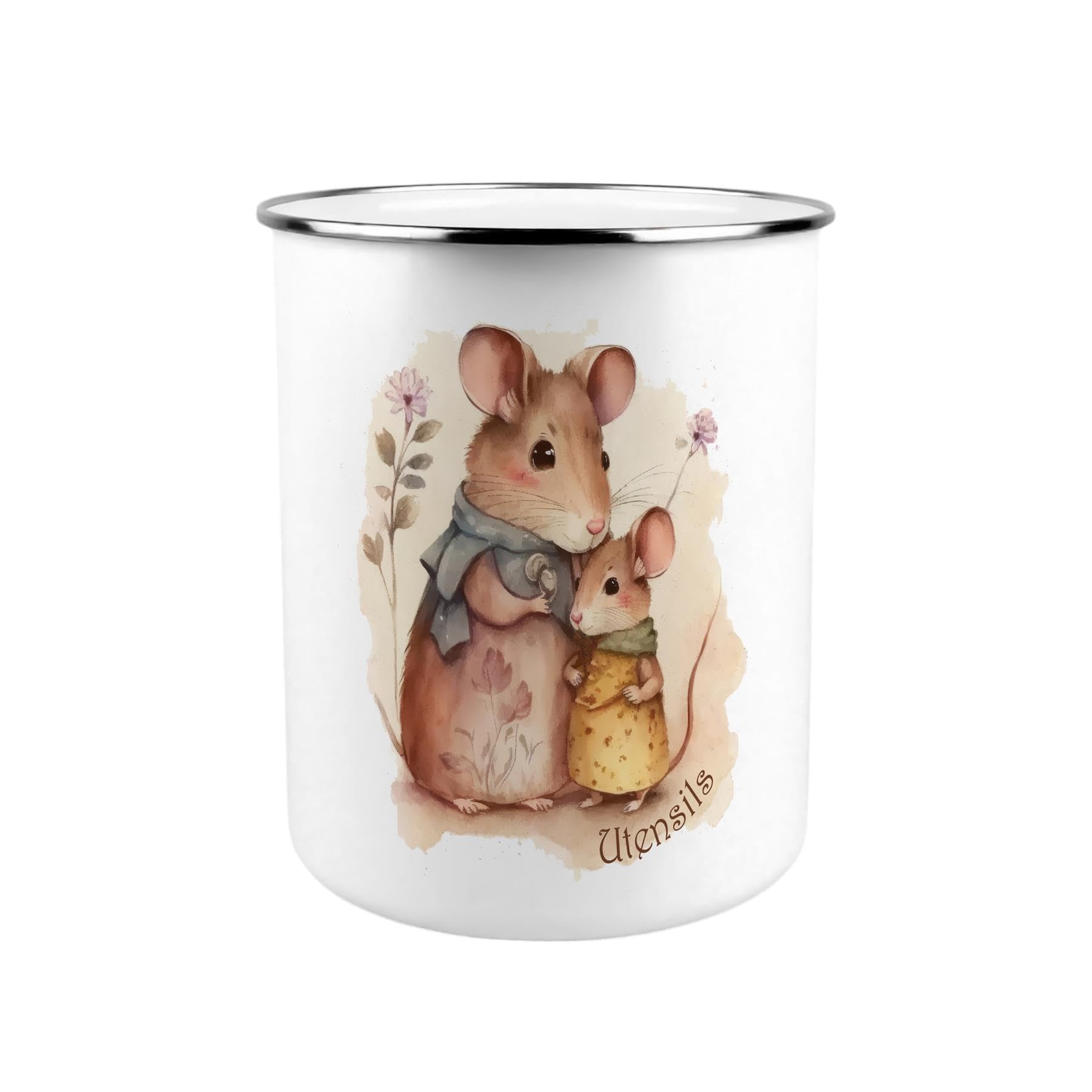Purely Home Mouse Family Metal Utensil Holder - XL Kitchen Utensil Pot/Organiser for Countertop Decor Gift 18x16.5cm
