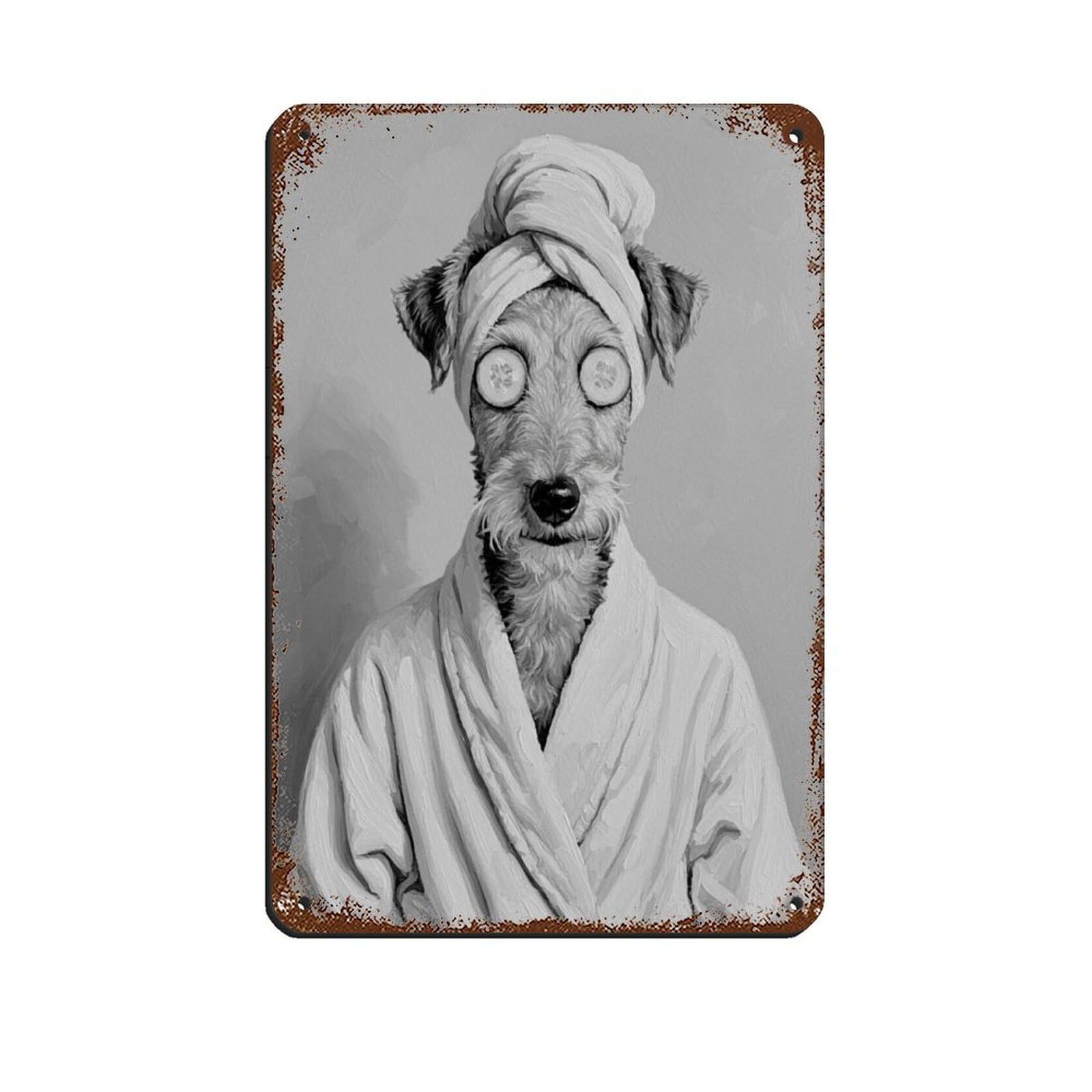 Bathroom Spa Wire Fox Terrier Décor Art Tin Sign Vintage Metal Pub Club Cafe Bar Home Wall Art Decoration Poster Retro 8x12inch(20x30cm)