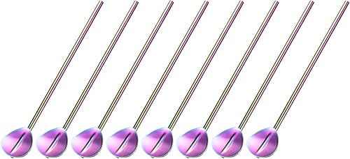 uxcell Pajitas de cuchara de acero inoxidable, 8 popotes reutilizables de metal de mango largo de 7.3 pulgadas, cucharas de paja en forma de corazón