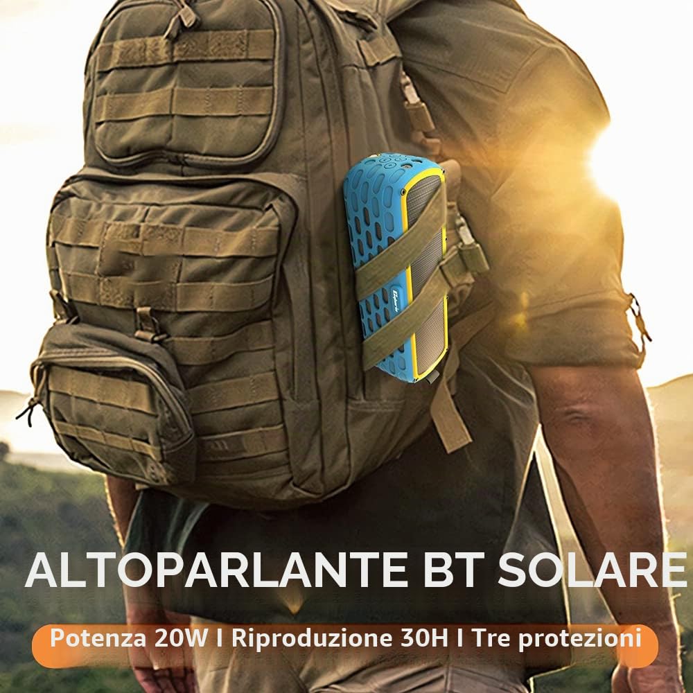 Altoparlante Bluetooth Solare, 30 Ore di Riproduzione CYBORIS Upgrade 2a generazione Altoparlante portatile HiFi Bluetooth 4.0 stereo alimentato a energia solare agli urti e impermeabile (nero)