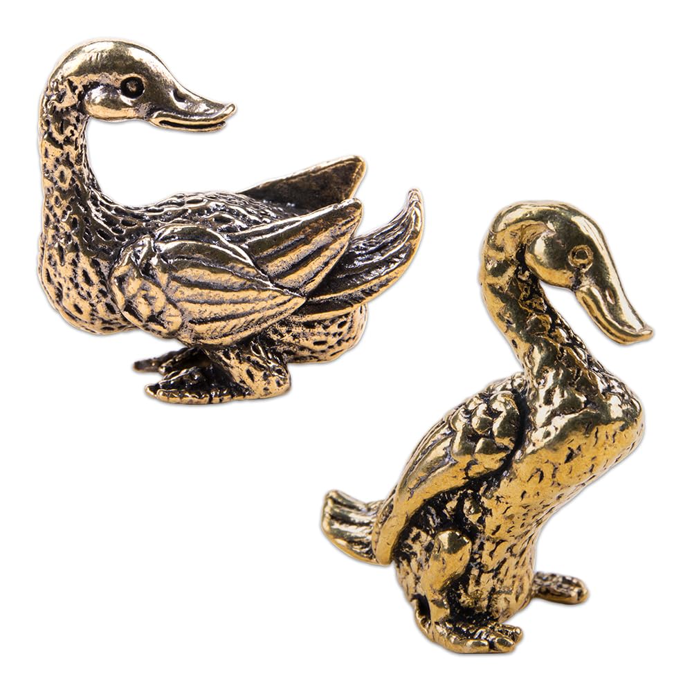 HUTRADE 2 Stück Vintage Messing Enten-Pärchen Figur Feng Shui Liebesvögel Deko für Zuhause und Büro Einzigartige Miniatur Teedeko Tischdekoration Tierfiguren Geschenk