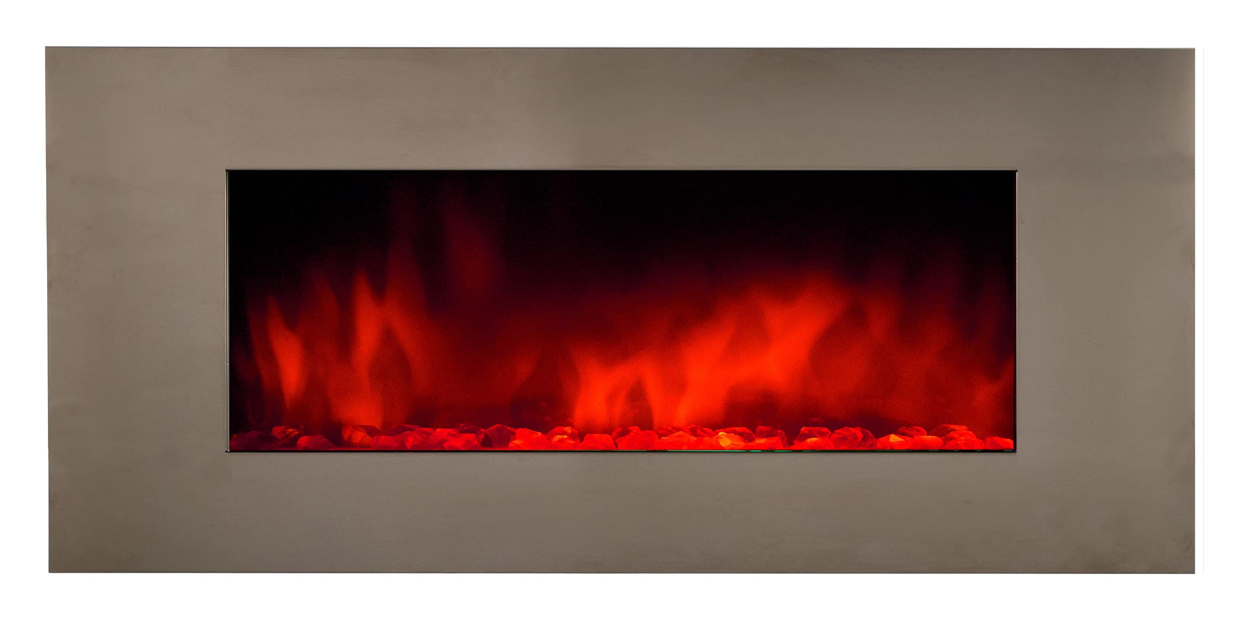 CHEMIN'ARTE Caminetto elettrico XXL da parete in acciaio Inox - Effetto fiamma a LED - 122x16x52cm