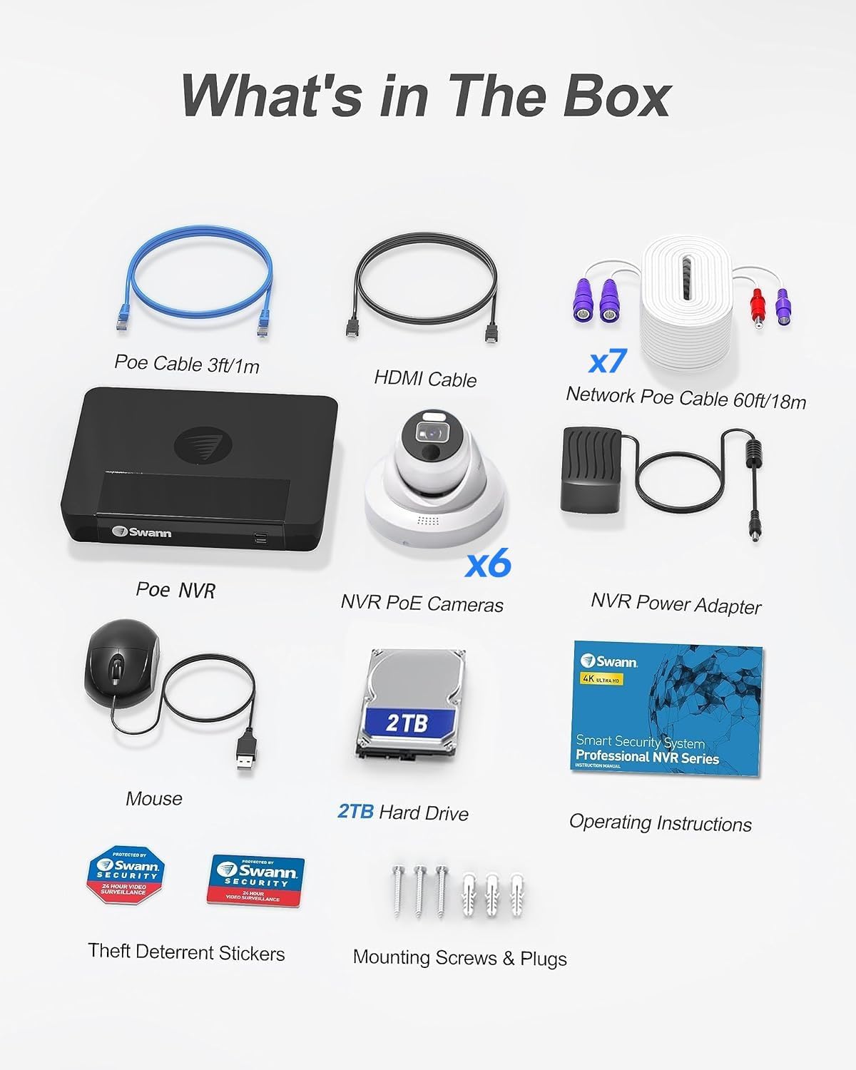 Swann 4K NVR Security Camera System with 2TB HDD, 8 Channel 6 Cam,POE Cat5e Home Security Camera,Indoor Outdoor Wired Surveillance Cameras, Night Vision, Heat Motion Detection, Dome Cams