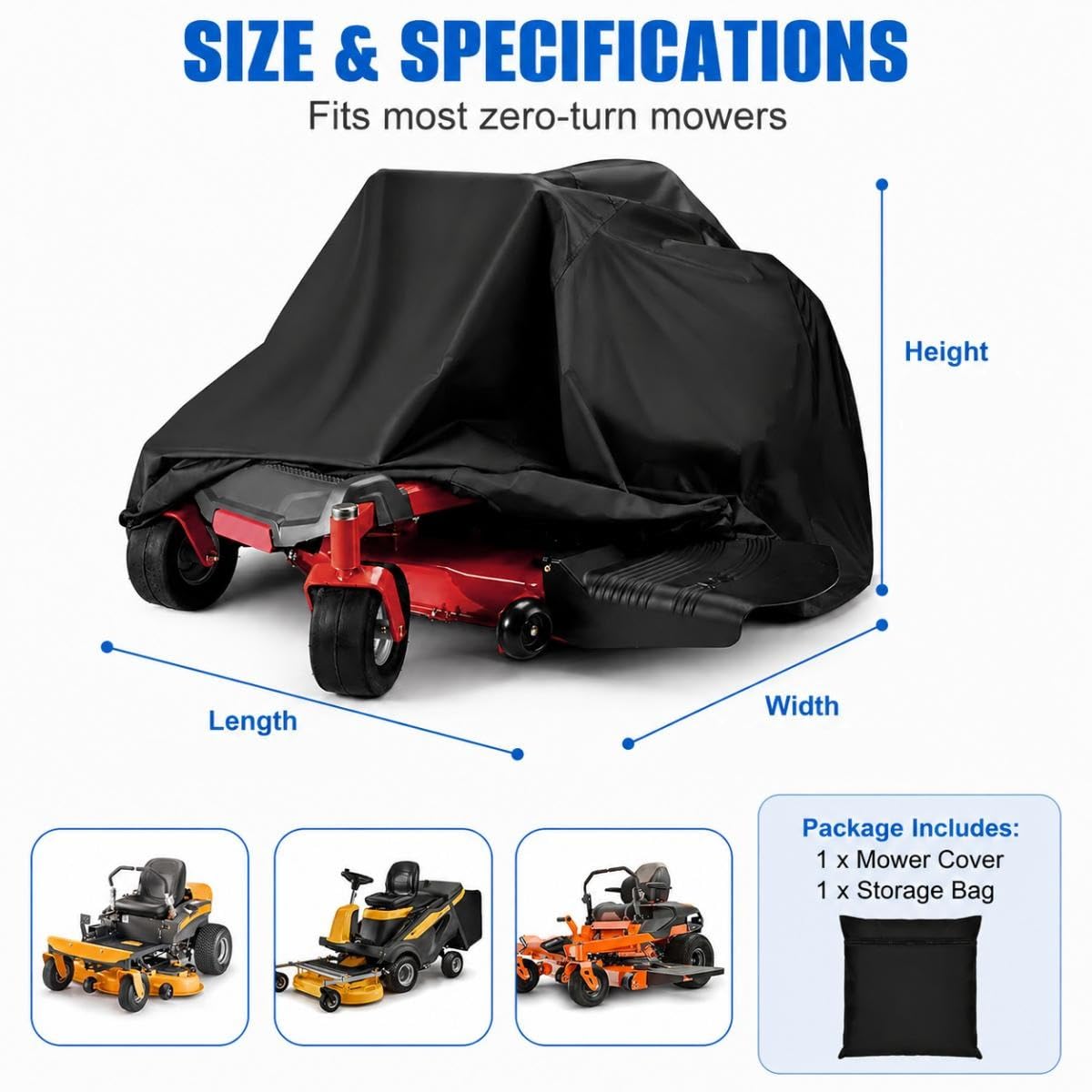 Funda Protectora Cortacésped para Wright WZ48FX801E WZ52FX801E | Funda para Tractor Cortacsped Cubierta del Tractor de Jardín Cubierta Impermeable Cortacésped Resistente Polvo Nieve Lona