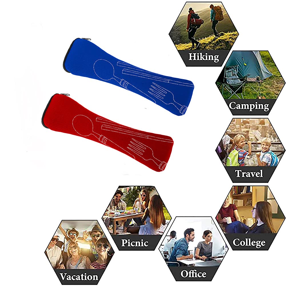 2-delige Neopreen Bestektas Met Rits – 24x6,5 Cm, Lichtgewicht, Voor Reis, Camping, School & Lunch – Zwart/paars