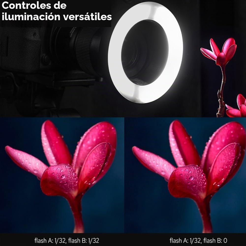 Godox MF-R76 LED Micro Ring Flash con Batería de Iones de Litio de 2600 mAh y Anillos Adaptadores de Pantalla LCD para Canon Sony Nikon Fuji Olympus Panasonic Pentax Camera Flash Speedlight Light