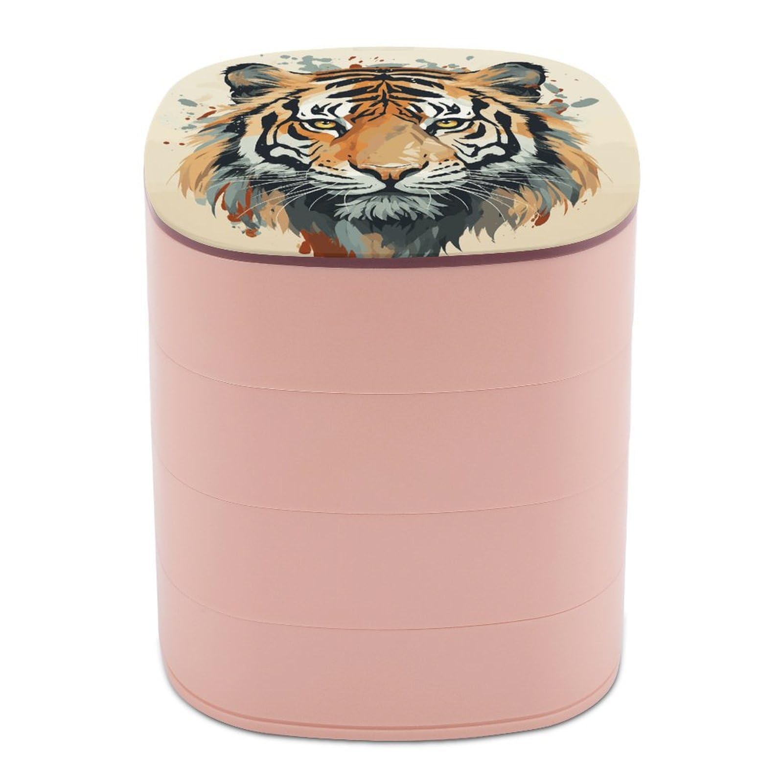 VstaDank Year of The Tiger Tiger Face Jewelry Box 360° Rotatable Jewelry Organizer 4 Layers Jewelry Case with Lid Fashion Portable Earring Holder for Bracelets Rings Bracelets Vanity