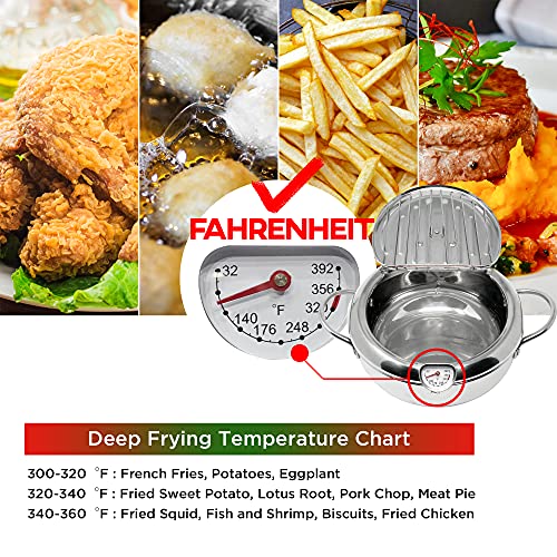 Image of Saltlas Deep Fryer Pot (F), 11 inch /4.4Qt (4.2 L) Extra Large Tempura Frying Pot with Lid, 304 Stainless Steel Fry Pot with Fahrenheit Thermometer and Oil Drip Drain Rack