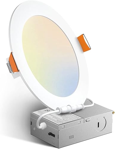 Amico Paquete de 1 lámpara de techo empotrable LED ultrafina de 6 pulgadas 5CCT con caja de conexiones, 2700K3000K3500K4000K5000K seleccionable, 12W