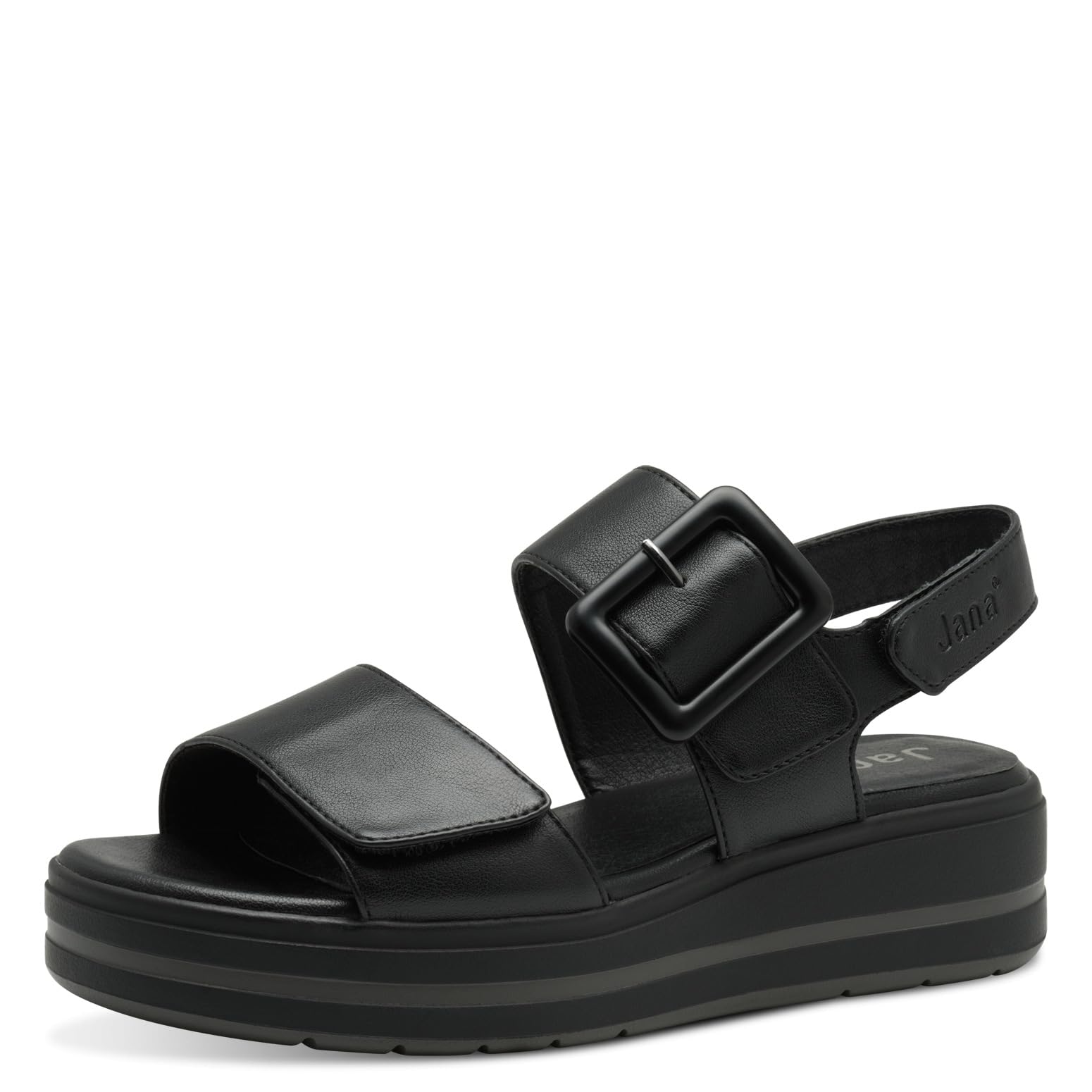 Jana Women’s Flat Sandals with Buckle Vegan, Black, 7,5 UK