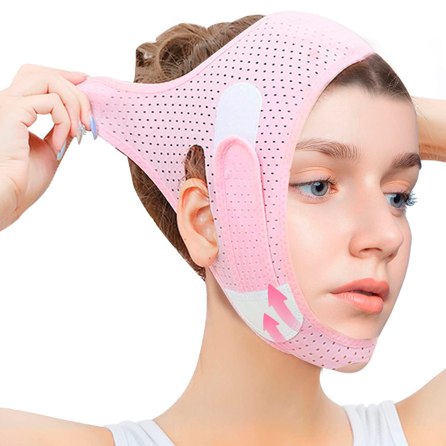Reusable V Line Lifting Mask, Face Lifting Strap, Beauty Device, Face Strap, Face Slimming Chin Strap, Chin Strap for Women and Men, Breathable & Comfortable-Pink
