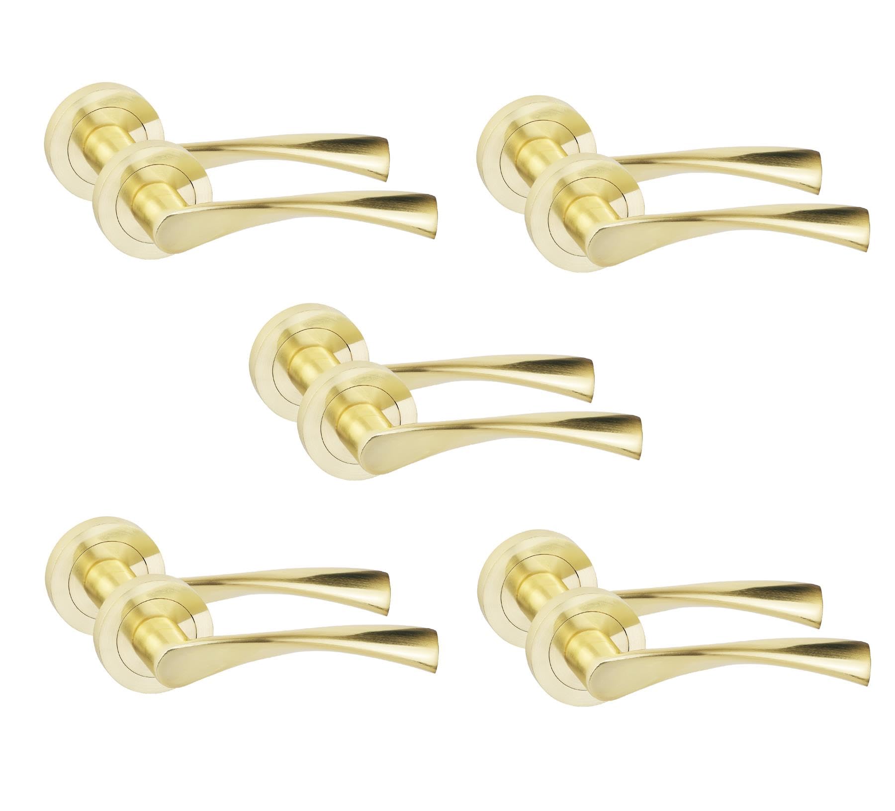 Golden Grace 5 Pair Astrid Design Door Handles Satin Brass Finish