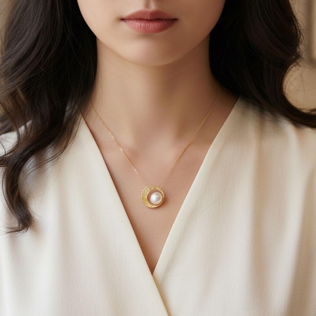 Freshwater Cultured Pearl Moon Pendant Necklaces 925 Sterling Silver Jewelry for Women 16-18 inch - Image 3