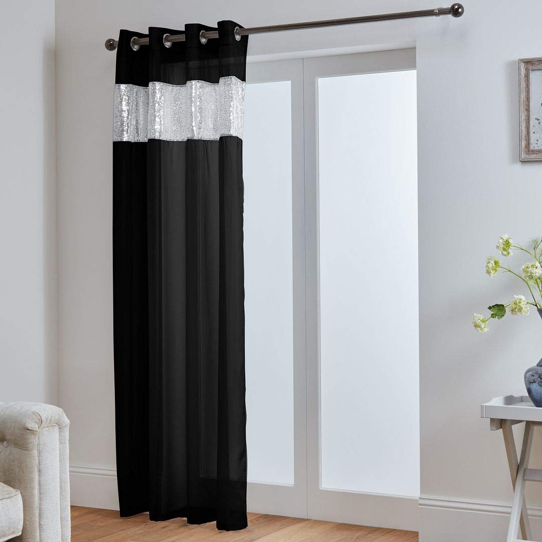 John Aird Sparkle Sequin Eyelet Voile Panel (Black, 58" Wide x 72" Drop)