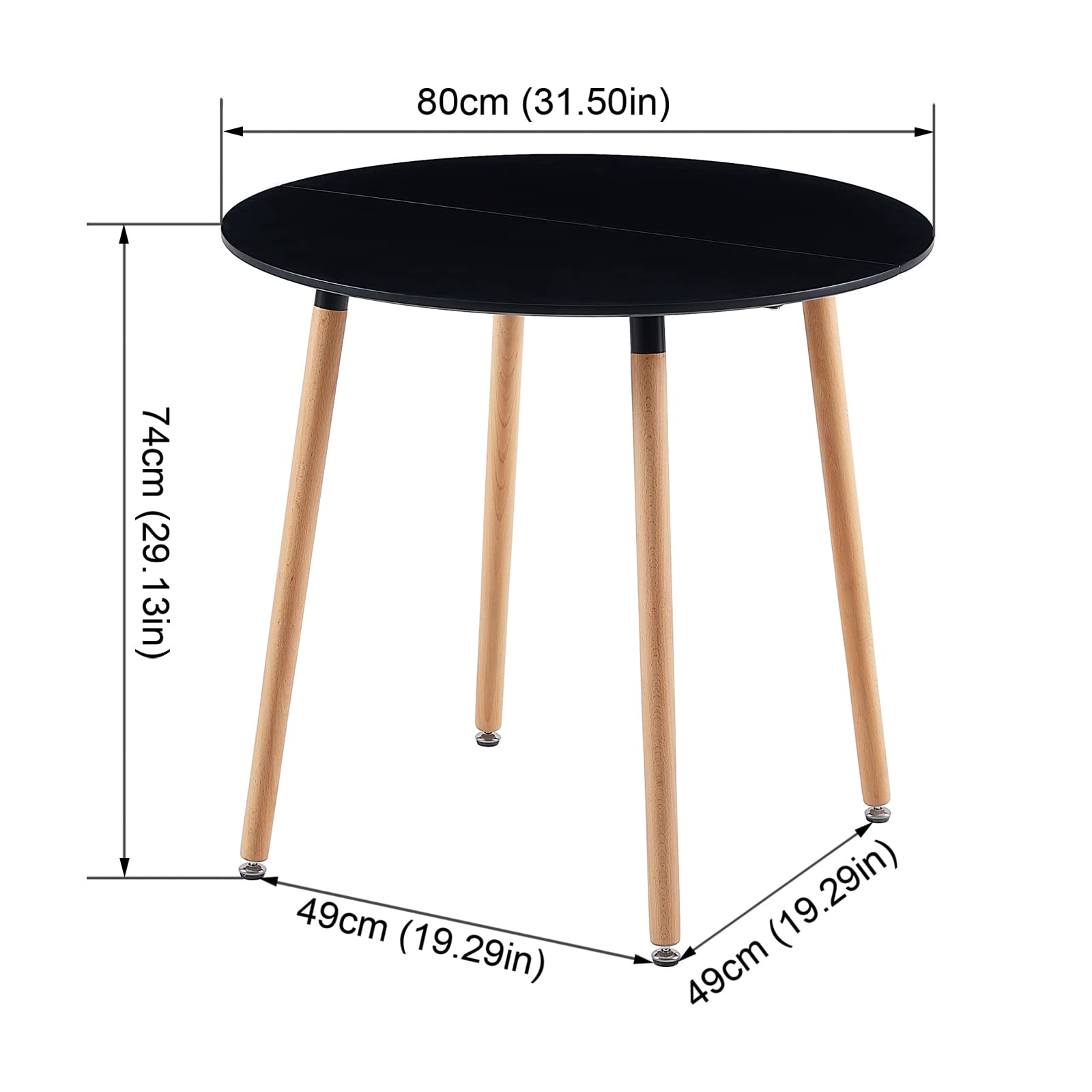 H.J WeDoo Ensemble Table et 2 Chaises Salle à Manger Moderne, Table de Cuisine Ronde en MDF pour 2-4 Personnes, Noir