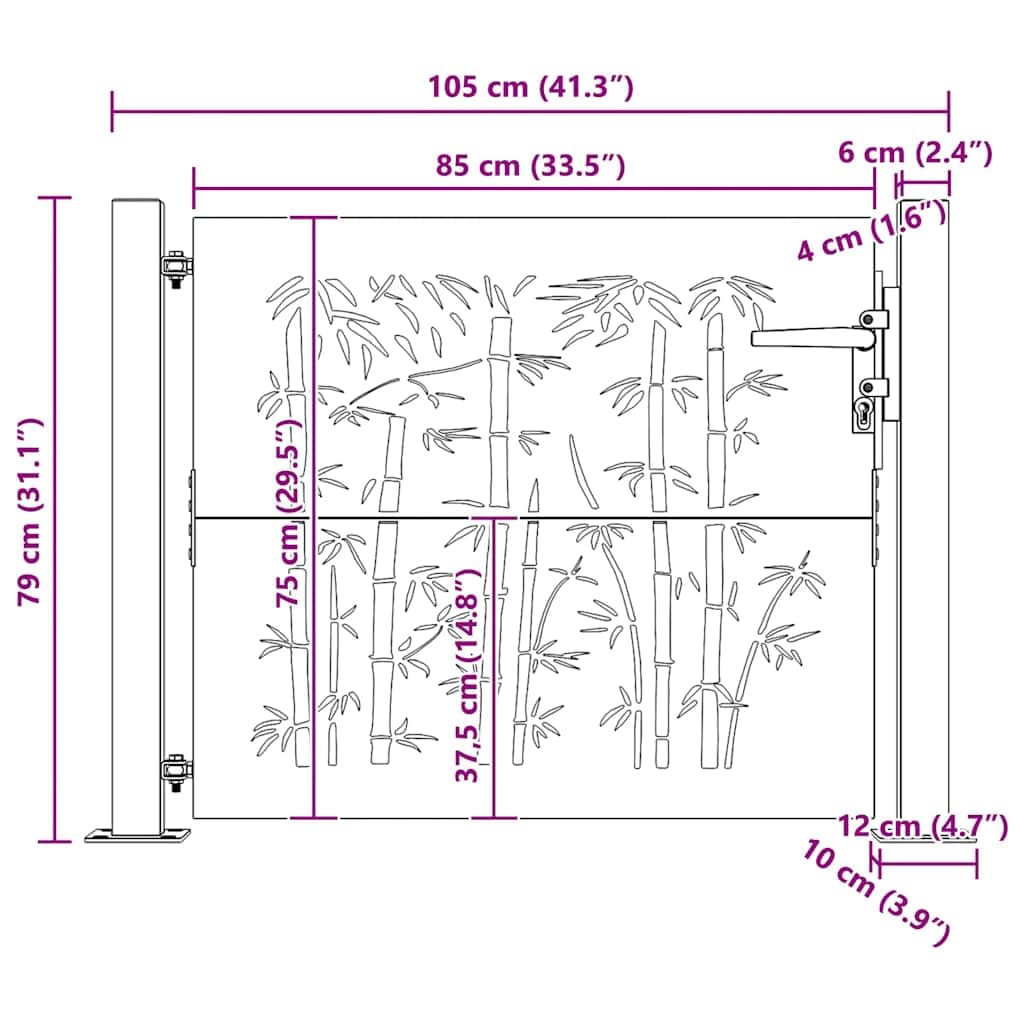 vidaXL Gartentor 100x75 cm Cortenstahl Bambus-Design