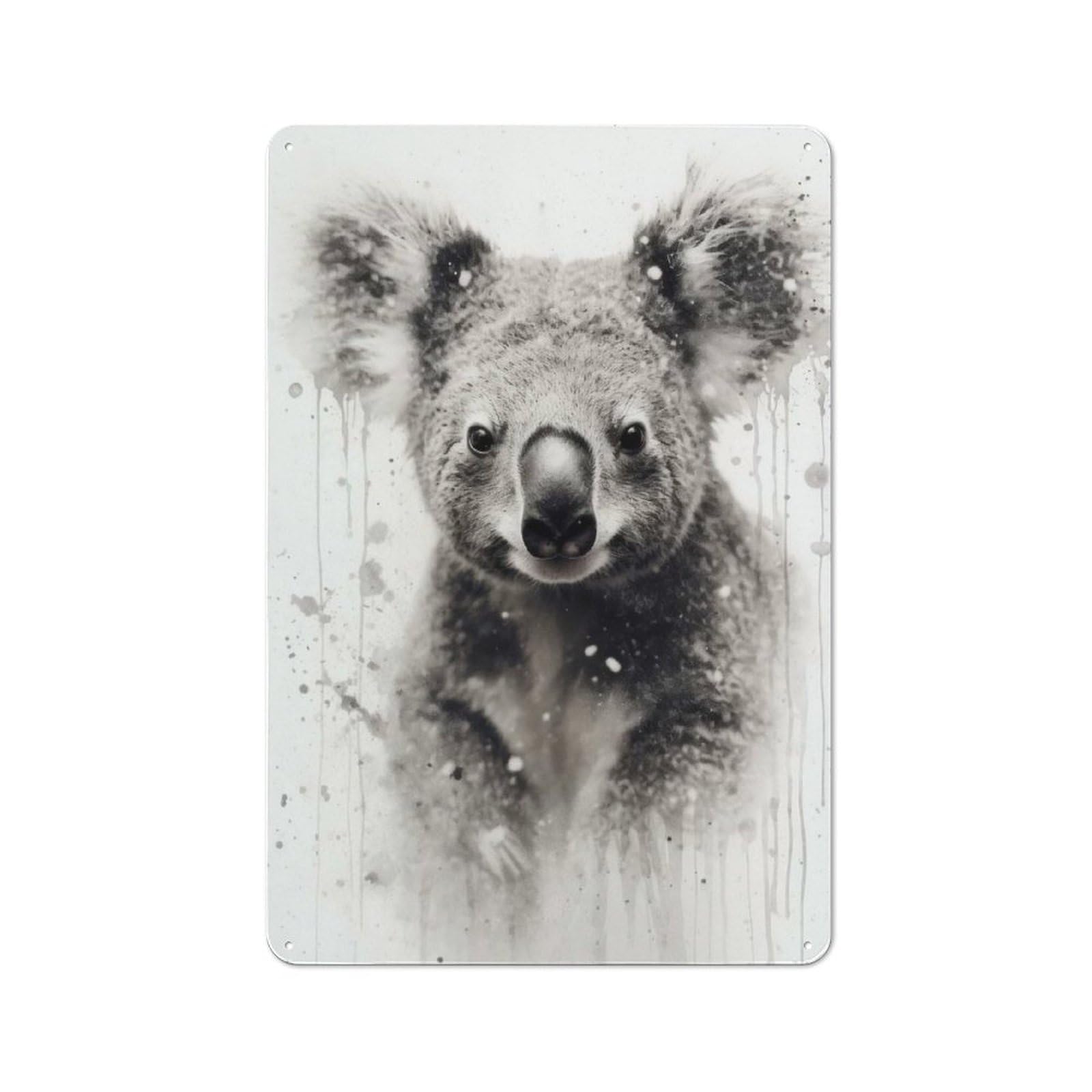 Junmoney Koala Beauty Black Ink 30X20cm Retro-Style Tin Sign With For Café Or Restaurant, Winter Wall Decor For Hospitality Interior Collectors