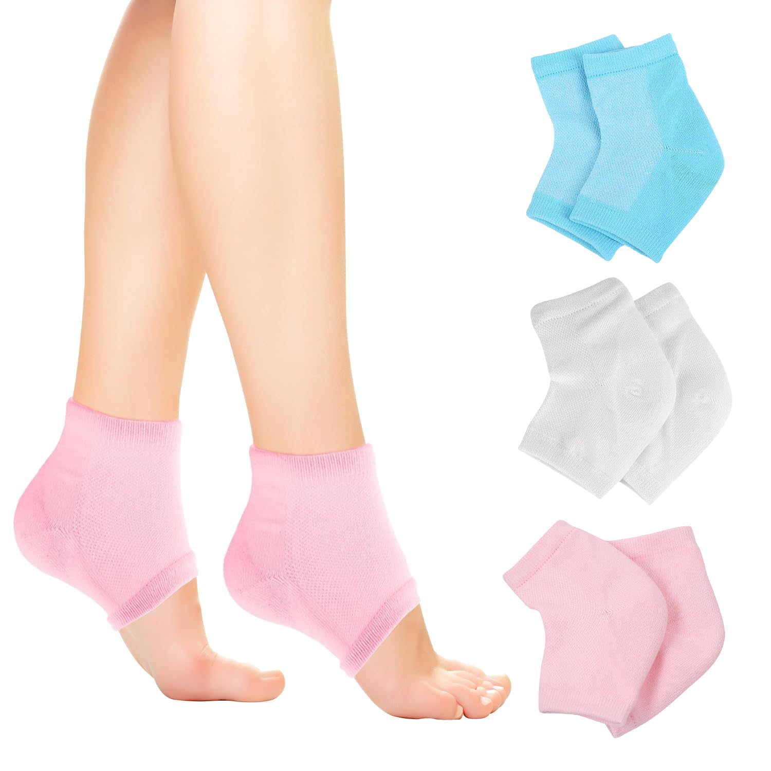 SYEYCW 3 Pairs Gel Heel Socks, Moisturizer Socks for Cracked Heel Treatment, Soft Ventilate Open Toe Socks, Foot Spa Moisturizing Socks, for Dry Hard Cracked Skin, Moisturizing Day Night Care Skin