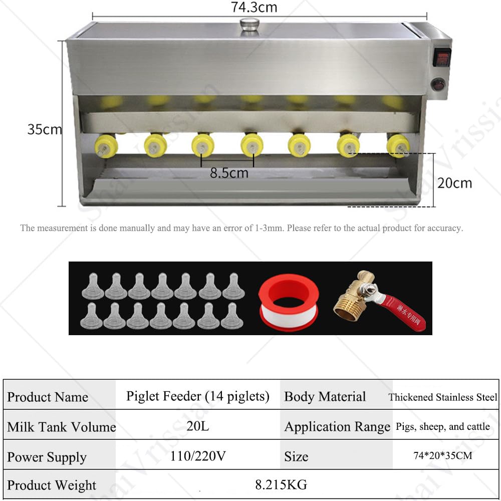 Automatyczny podajnik mleka dla prosiąt i jagnięcin, butelki do karmienia piersią ze stali nierdzewnej z regulacją temperatury, smoczki 10/14 i symulacja dźwięku, odpowiedni dla wielu prosiąt