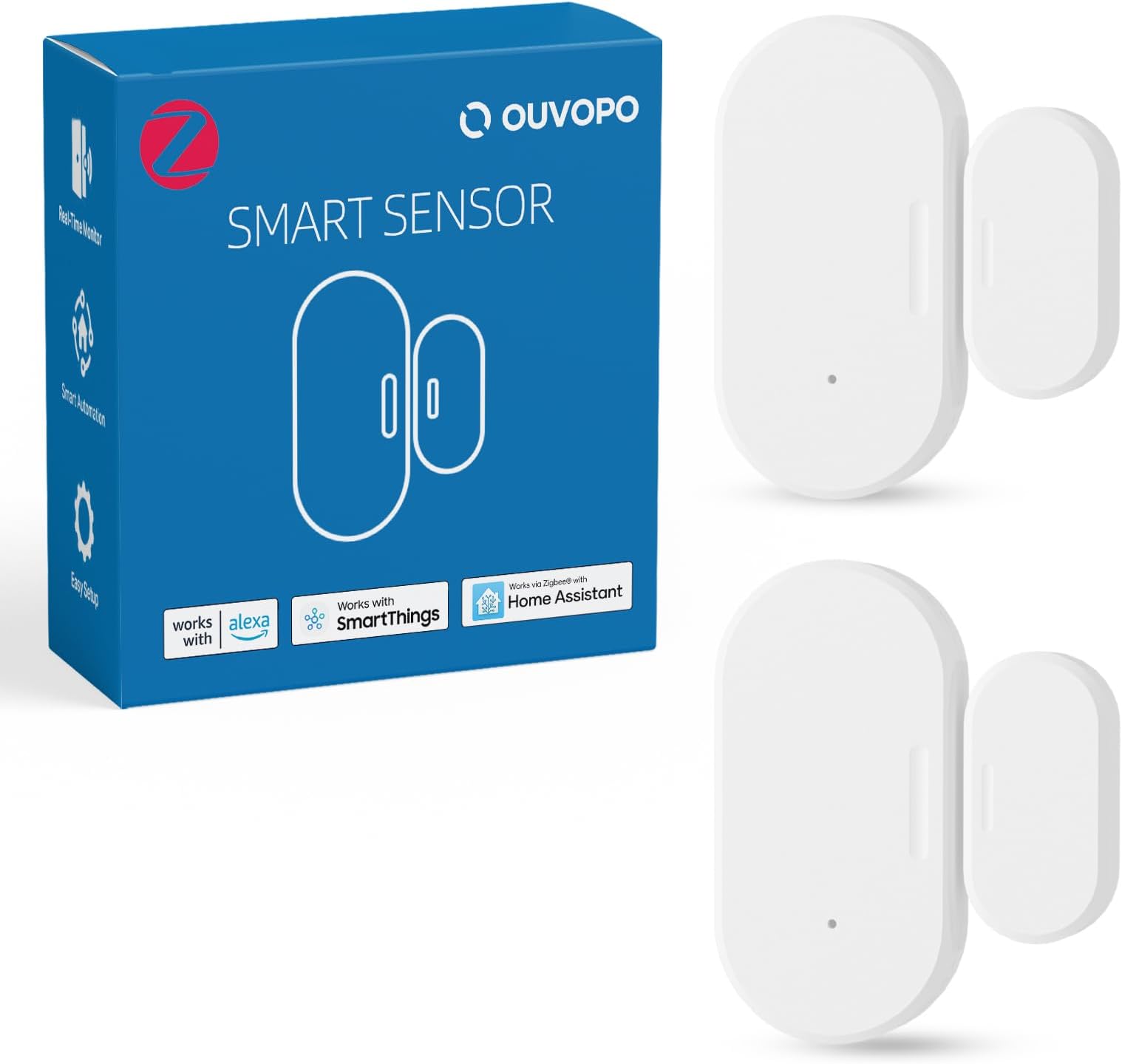 Zigbee Contact Sensor 2 Pack, Mini Smart Door Sensor, Home Automation, Kid Safety, Work with Alexa, SmartThings, Home Assistant, Aeotec, Homey, Hubitat with Build-in Zigbee Hub, Hub Required