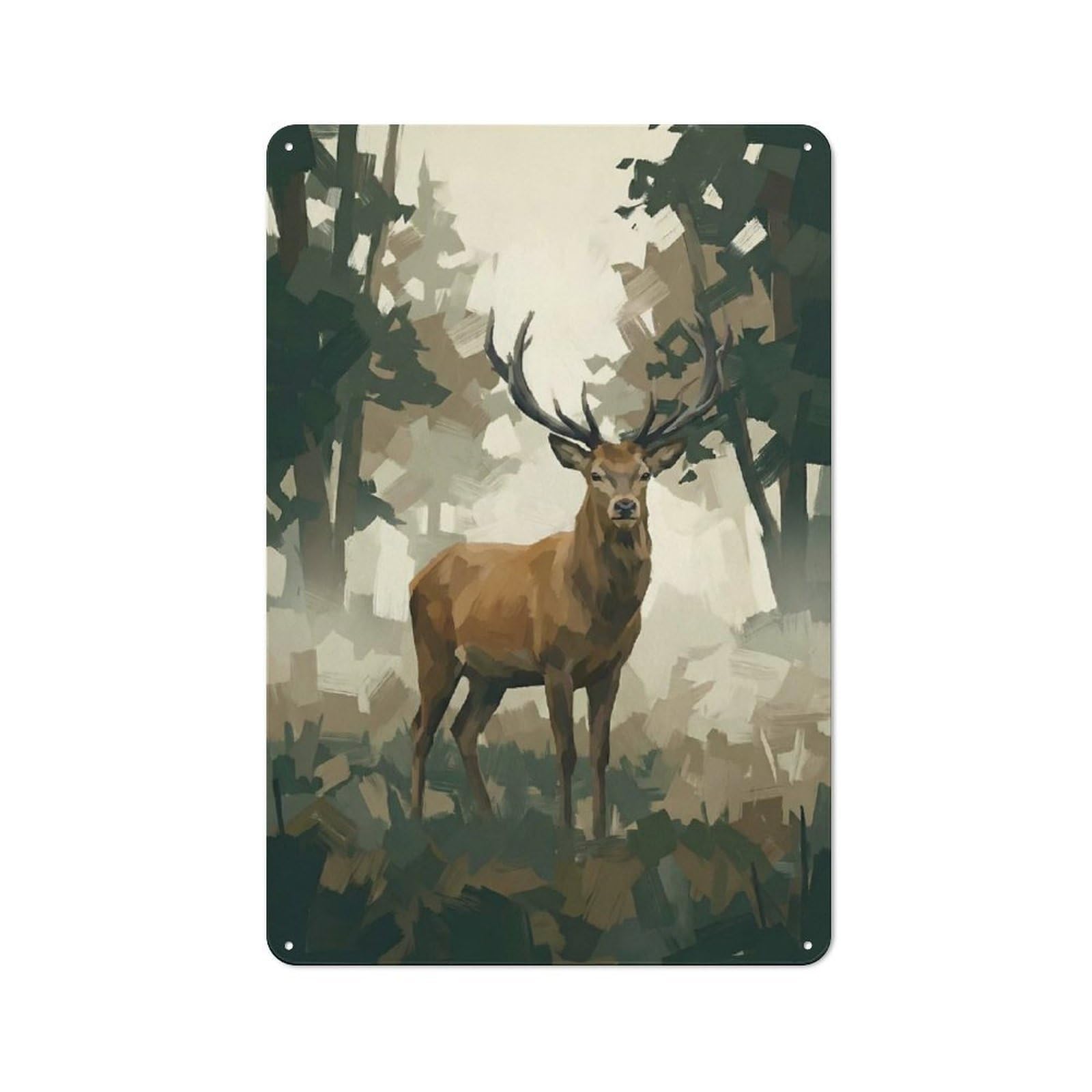 Junmoney Style-20 Workshop Style Majestic Stag In A Misty Forest Tin Sign 30X20cm, Industrial Wall Art For Garage, Hobby Room, Office Or Man Cave