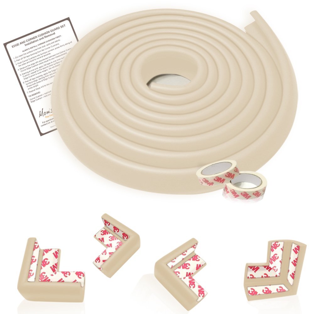 Mom's Besty Extra Dense Child Safety Protectors & Furniture Bumpers Set – 16.2 Ft. Total Coverage (15 Ft. Edge & 4 Taped Corner Guards) - Ivory White - Free Home Baby Proofing Checklist