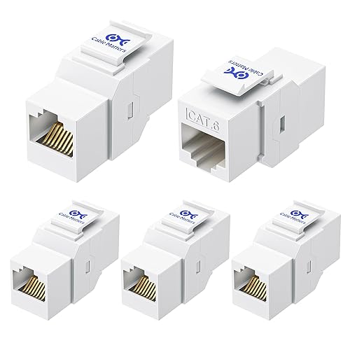 Cable Matters - Paquete de 5 acopladores Keystone Cat6 de 10 Gbps, RJ45 Keystone Jack/Ethernet hembra a conector modular hembra en blanco para panel