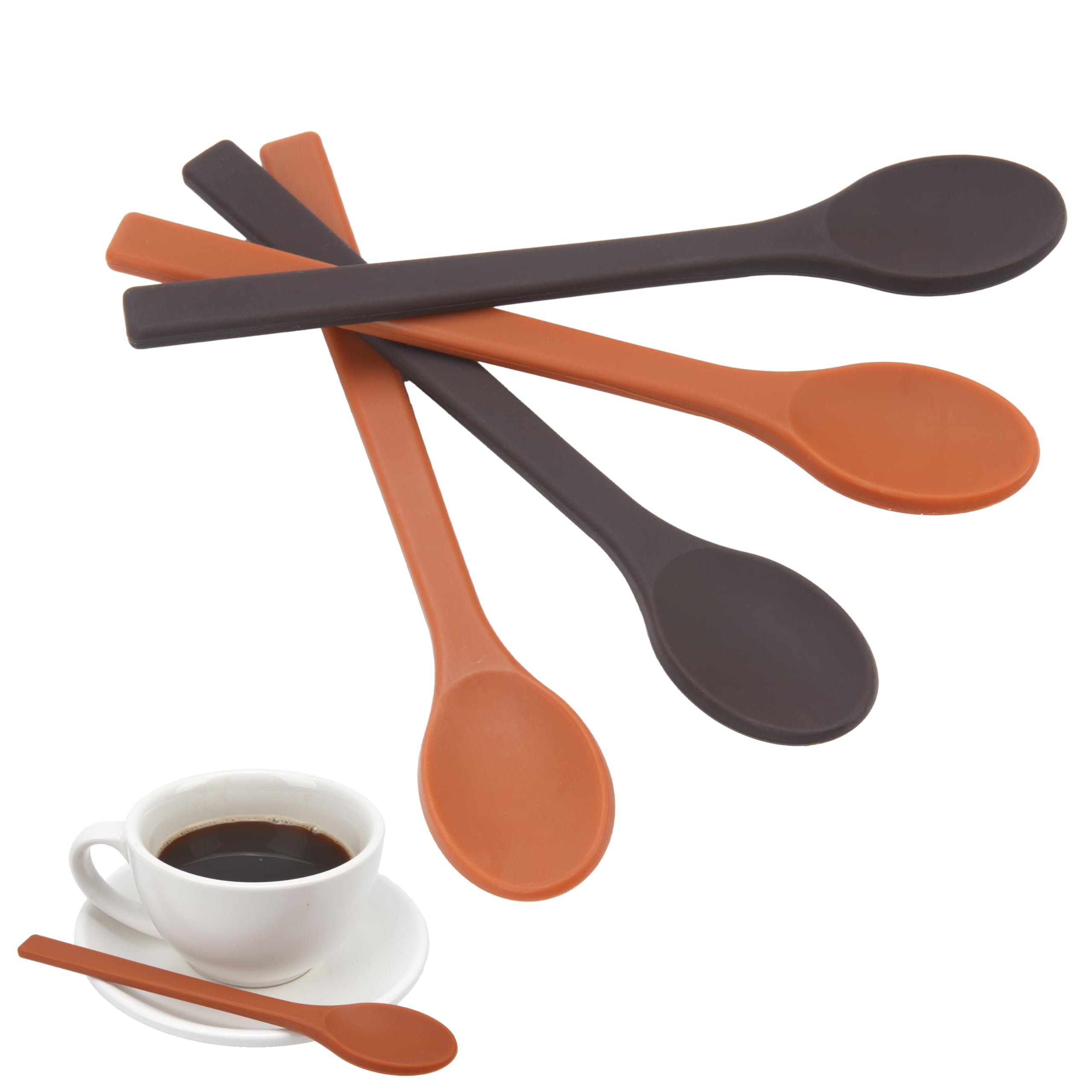 Paquete de 4 cucharas agitadoras de silicona, cucharas reutilizables para café y té, agitadores de café de 6.85 pulgadas, accesorios de café, grado alimenticio, aptas para lavavajillas