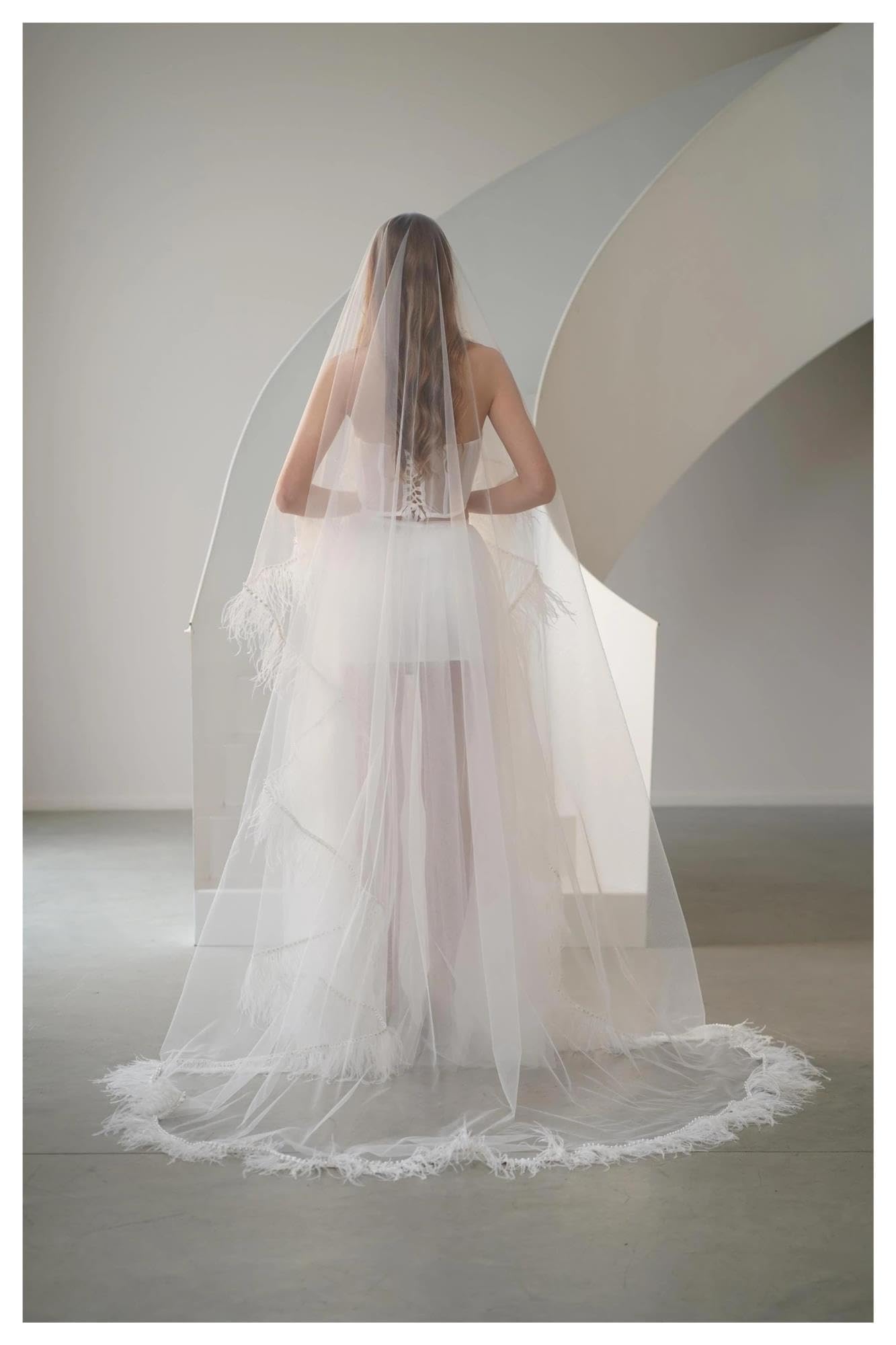 Veli da Sposa con Piume e Perline Pettine