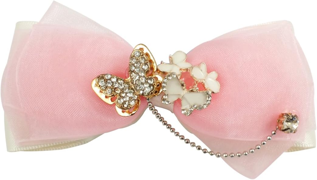 Victoria Cat Flower Girls/ Ladies/ Brides Pink and White Bling Crystal Butterfly Wedding Hair Dress Bow/ Clip Accessory