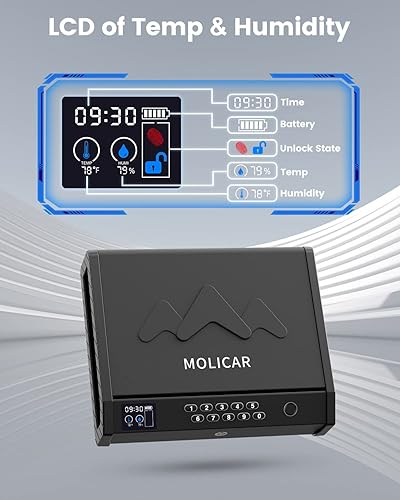 Miniatura 2 de Caja fuerte biométrica para pistola con pantalla LCD de batería de humedad templada, puerto USB-C, huella dactilar de acceso rápido para pistola