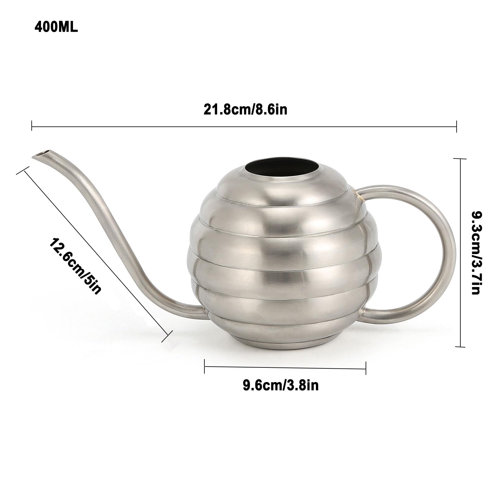 Lianshi Innaffiamento per piante,400 ml,Vaso per annaffiatura satinato in stile vintage,Opaco (argento)