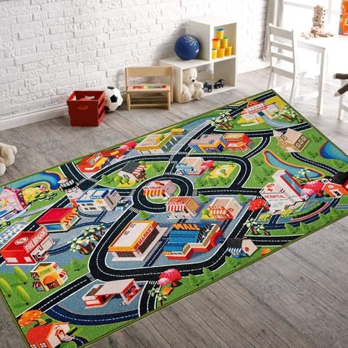 Booooom Jackson Alfombra Infantil Carretera para Jugar con Coches y Juguetes,Diseño de Calle, Ciudad,Anti-Deslizante,Alfombra de Juego para Habitación Dormitorio,Lavable,Fácil de Limpiar