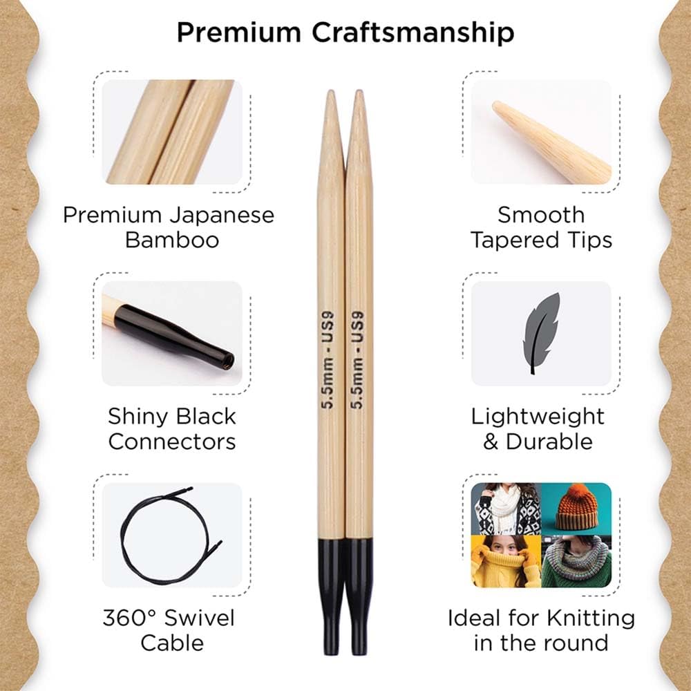 Knitter’s Pride Bamboo Luxe Regal Interchangeable Needle Set 5"" (13cm) – 11 US Sizes (2.5 to 11)