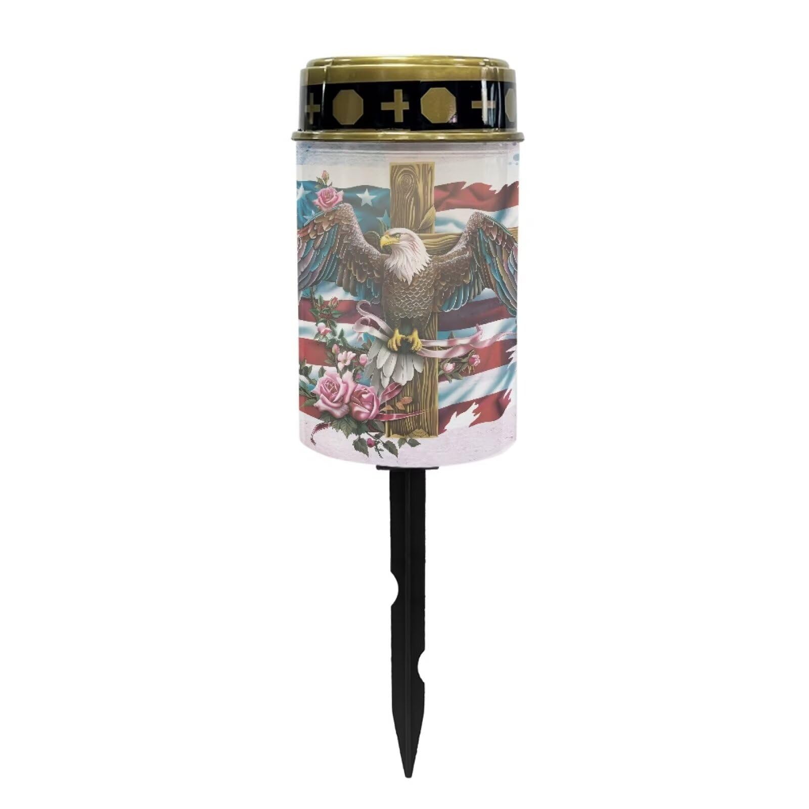 Cemetery Lights for Grave,Eagle American Flag Waterproof Outdoor Solar Powered Flameless Cemetery Solar Lights Dustproof and Easy to Install