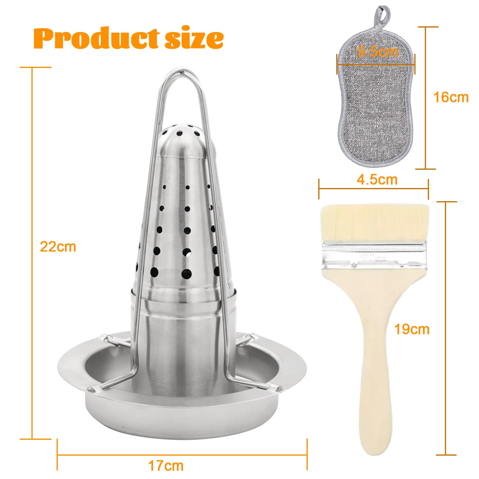 Rôtissoire à Poulet Barbecue en Acier Inoxydable, Support à Poulet pour Canette de Bière, Grille Poulet Vertical, Support à Volaille en Fonte Démontable, Récipient Aromatique Amovible, Bac d'Égouttag
