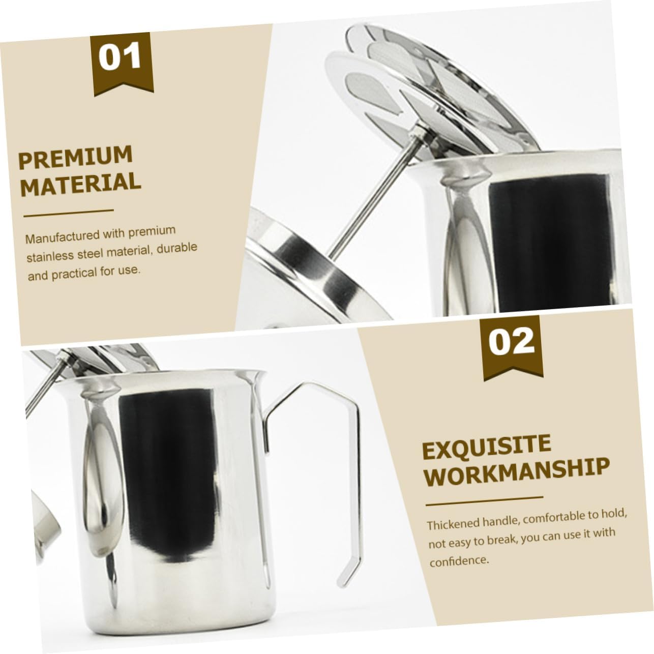 Ciieeo Handheld Milk Frother Manual Milk Foamer Latte Maker Kitchen Appliances Stainless Steel