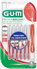 Escova Interdental Portátil Cerda Fina 0.8 mm GUM, Limpeza entre os Dentes, 6 unid., Gum, Vermelha, 0.8 Mm