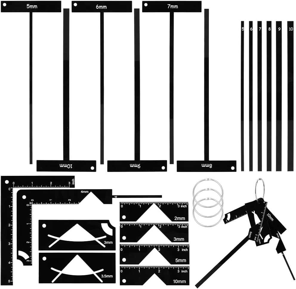 OLYCRAFT 23Pcs Black Book Binding Ruler Set Acrylic Bookbinding Ruler Kit with Hinged Ring Multi-Functional Rulers Includes T L Shaped Corner Miter Rulers for Scrapbooking Bookbinding Handmade Tools