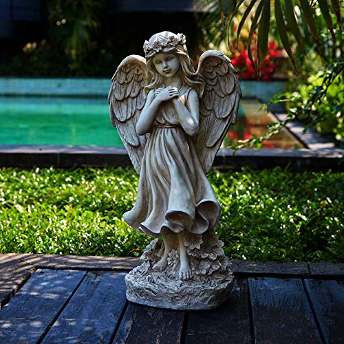 Garden Angel Figurines, Light Up Angel Figurines and Statues Feature Battery with Powered Led Lights Timer for Patio, Lawn, Cemetary Grave Decoration, Sympathy Gift, Housewarming Gift, Polyresin