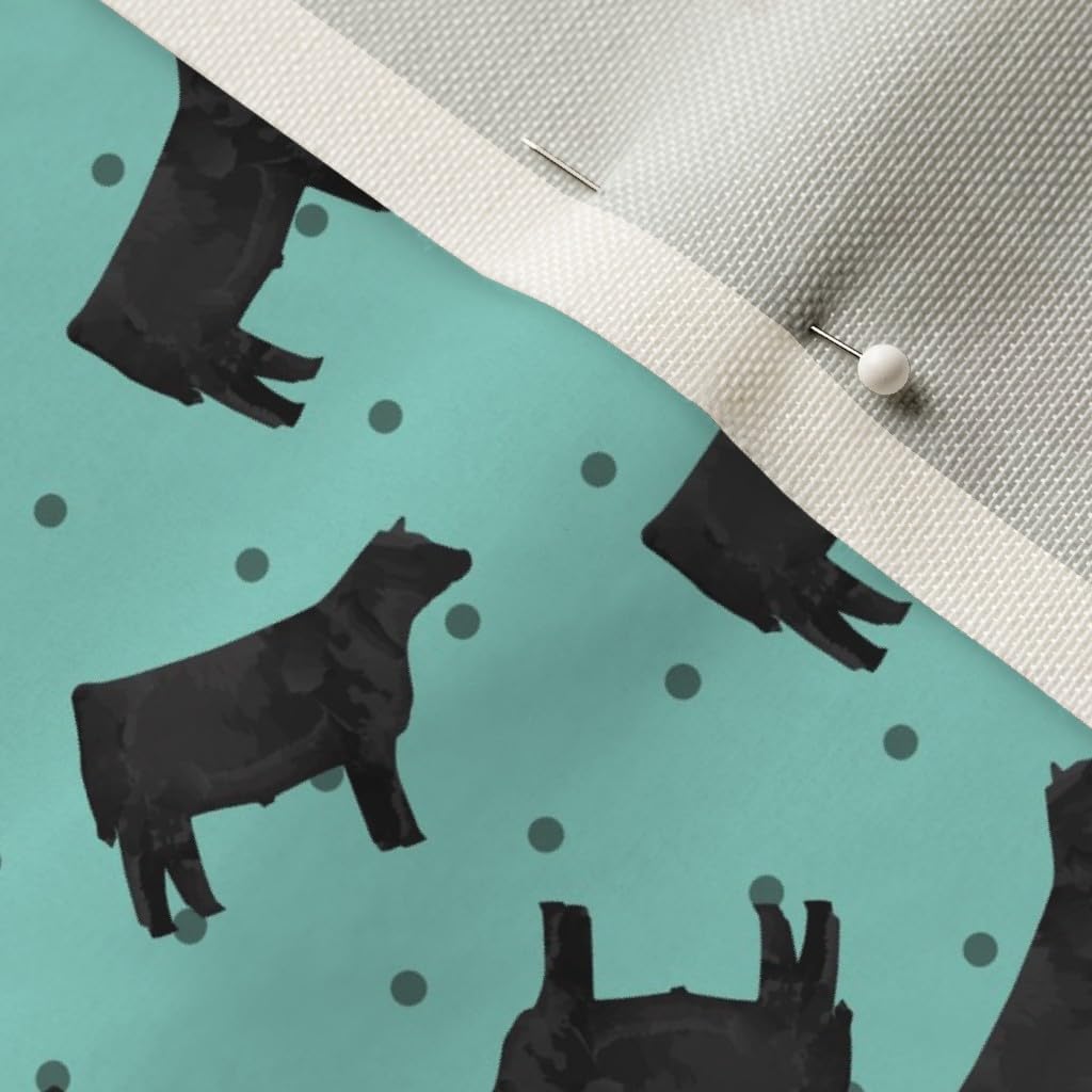 Spoonflower Fabric - Polka Dots Steer Teal Cattle Cow Livestock Black Printed on Upholstery Velvet Fabric Fat Quarter - Upholstery Home Decor Bottomweight Apparel