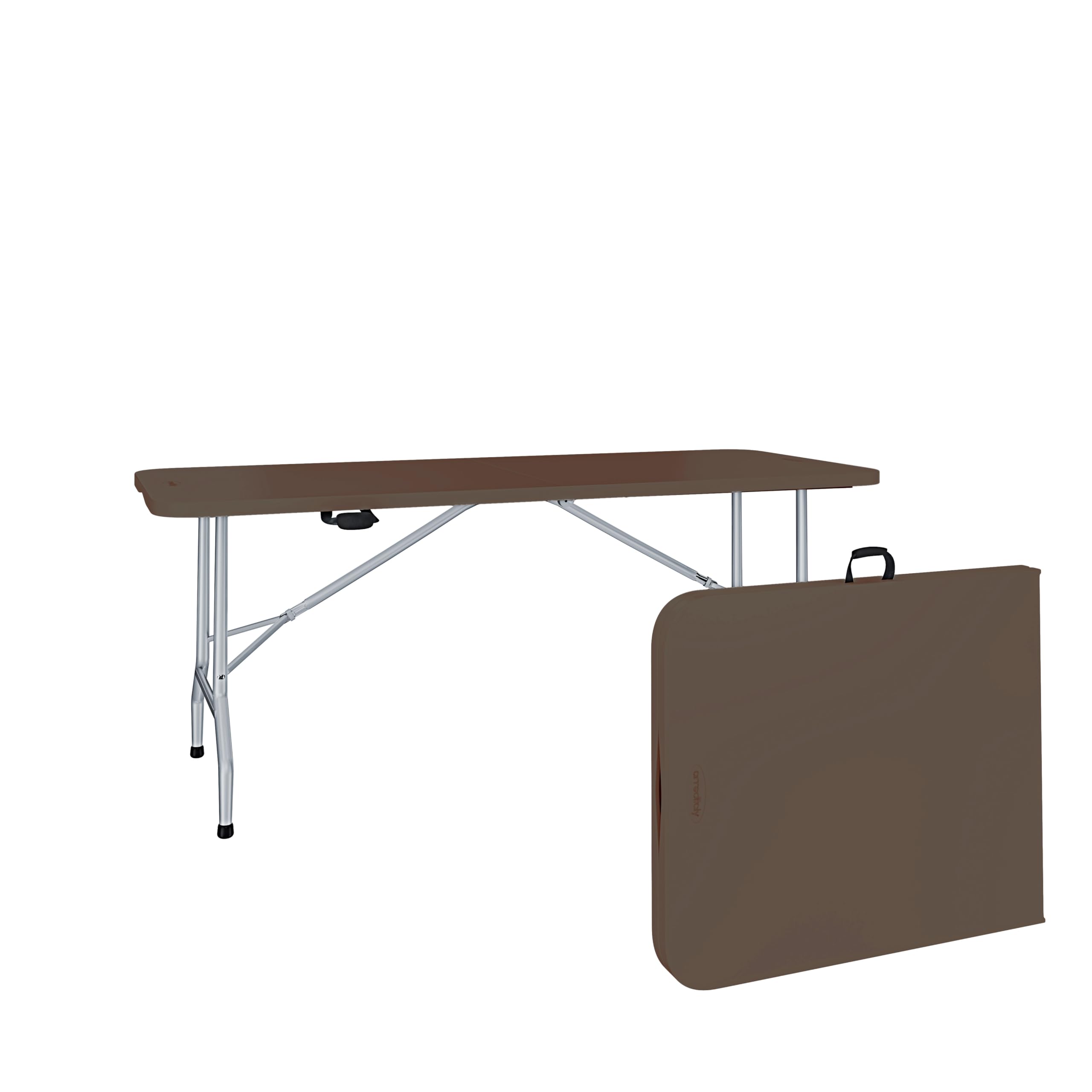 Arreditaly Tavolo Tavolino Pieghevole In Resina Dura Set Birreria Facile Trasporto Con Maniglia Ideale Terrazzo Campeggio Giardino Fiere Sagre Rettangolare 180 x 74 x 74 Cm (Marrone, Classico)