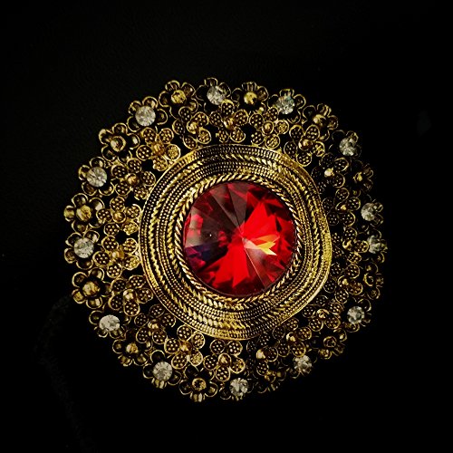 Dreamlandsales Antique Style Large Glass Stone Round Sash Brooch Pin Art Nouveau Jewelry (Red) #TOP3
