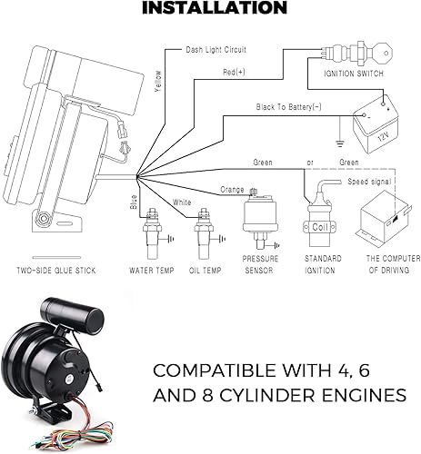 Miniatura 7 de MACHSWON Kit de medidor de tacómetro de 5 pulgadas, motor de automóvil, medidor de 4 en 1 RPM, 12 V, LED con asiento y luz de cambio ajustable,