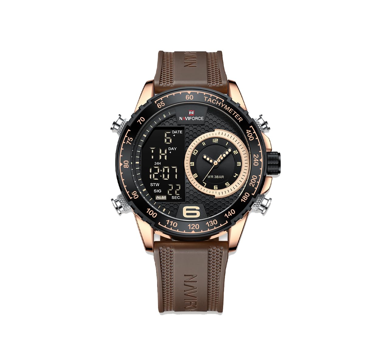 Men's Analog Digital Dual Display Sports Chronograph Leather Strap Quartz Watch -NF9199T-picture-57