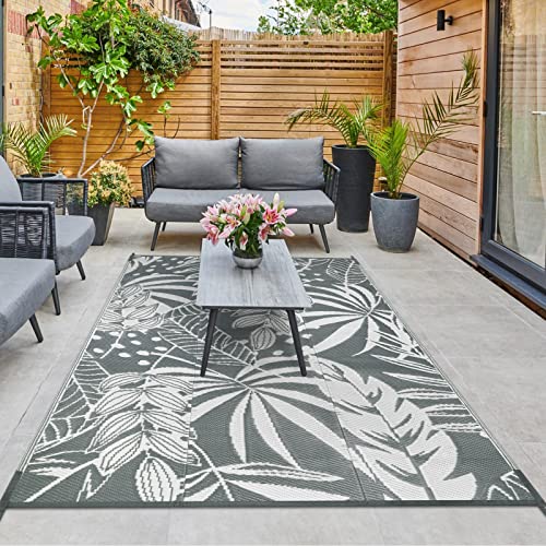 Wonnitar Reversible Outdoor Rug 6X9,Waterproof Plastic Straw Patio Rug For Patio Clearance,Large Tropical Porch Rug,Portable Rv Camper Mat,Outside Area Rug For Balcony Garden Park,Grey #TOP7