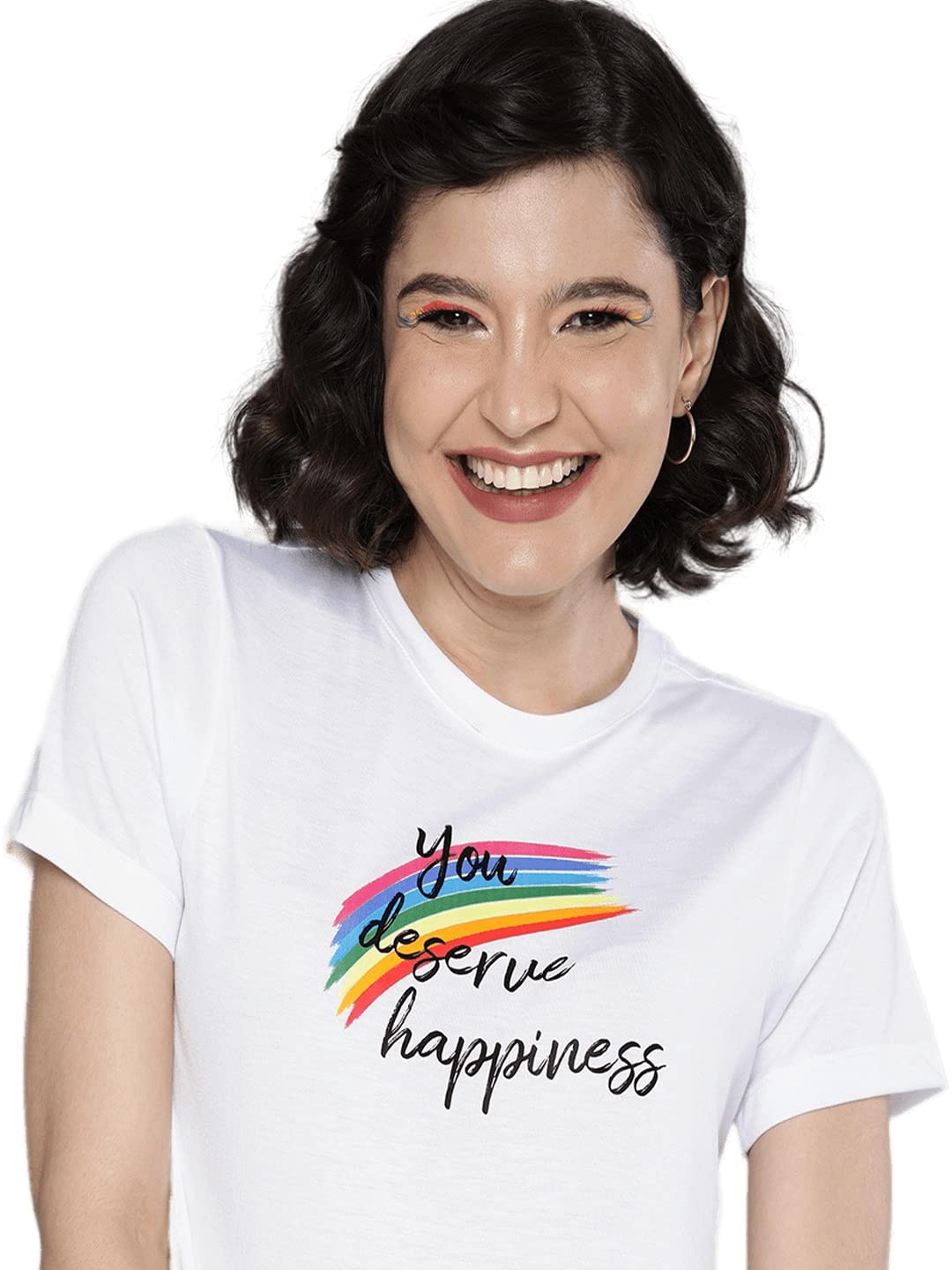 THE YOUTH MANTRA Pride Women White & Black Typography Printed Slim Fit T-Shirt (TYM-PRI-YDH)